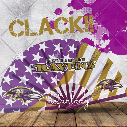 Baltimore Ravens Folding Hand Fan | NFL Clack Fan | Game Day Accessory | Ravens Tailgate Gear
