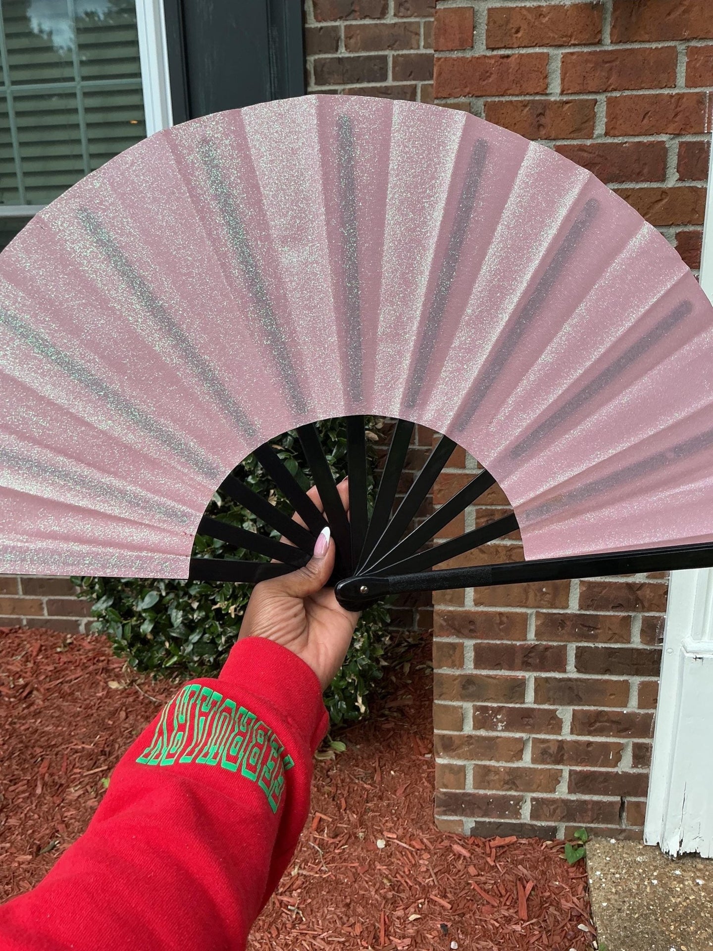 Pink Glitter Clack Fan: Oversized Folding Hand Fan