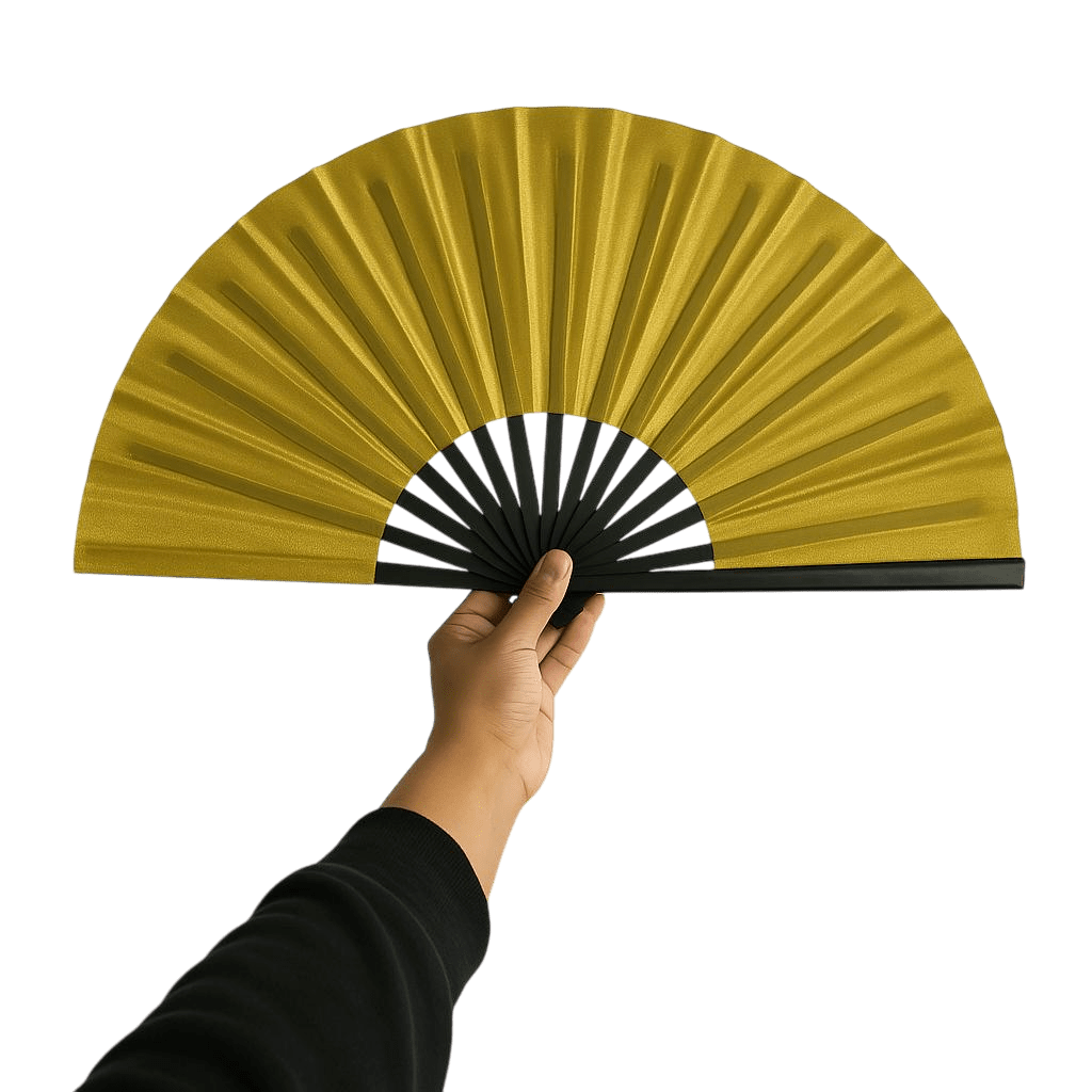 Gold Clack Fan: Oversized Folding Hand Fan - Double Sided
