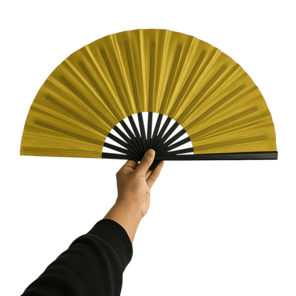 Gold Clack Fan: Oversized Folding Hand Fan - Double Sided