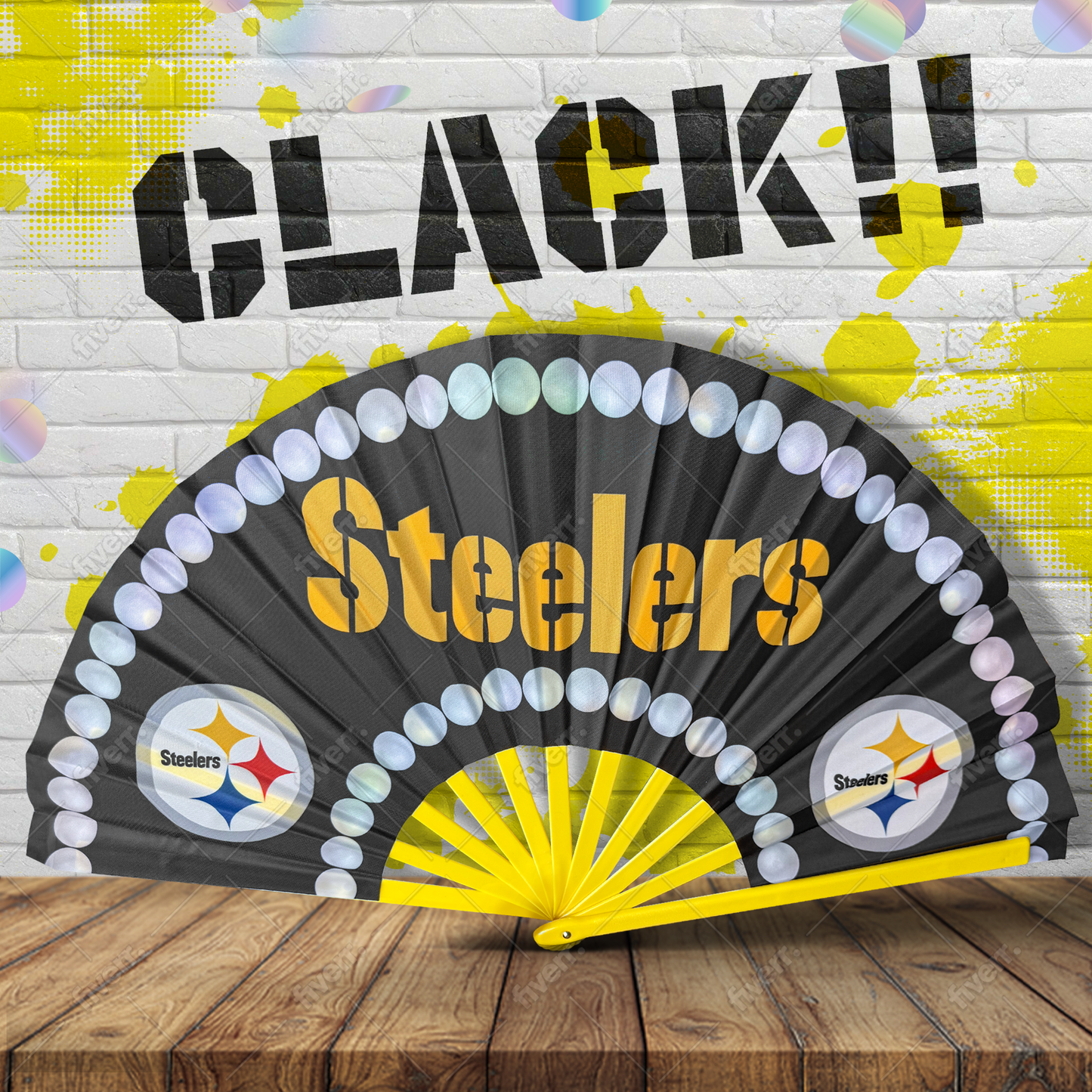 Pittsburgh Steelers Pearl Border Hand Fan - CLACK! Edition
