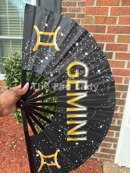 Gemini Zodiac Clack Fan: Celestial Folding Hand Fan