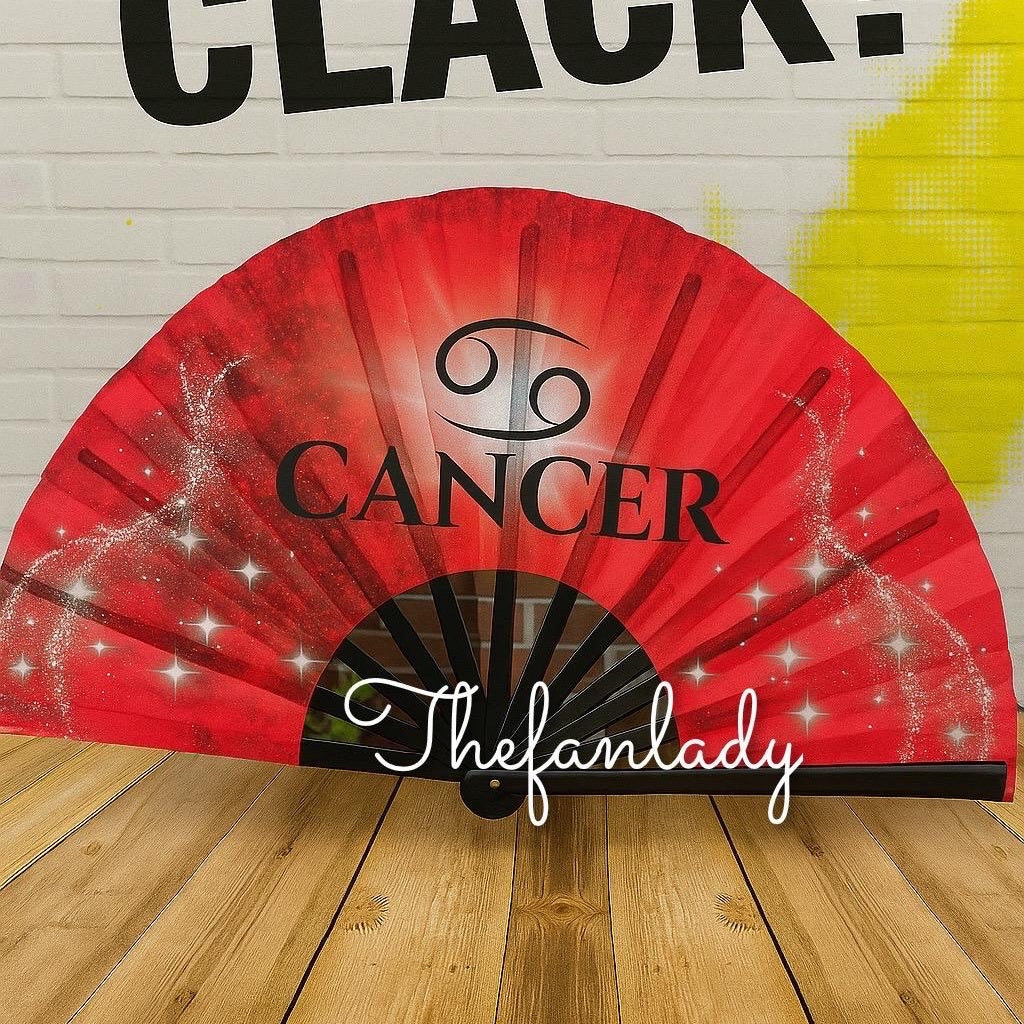 Cancer Zodiac Clack Fan: Red Celestial Folding Hand Fan