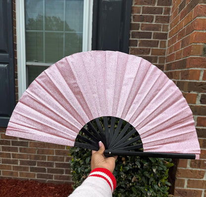 Pink Glitter Clack Fan: Oversized Folding Hand Fan