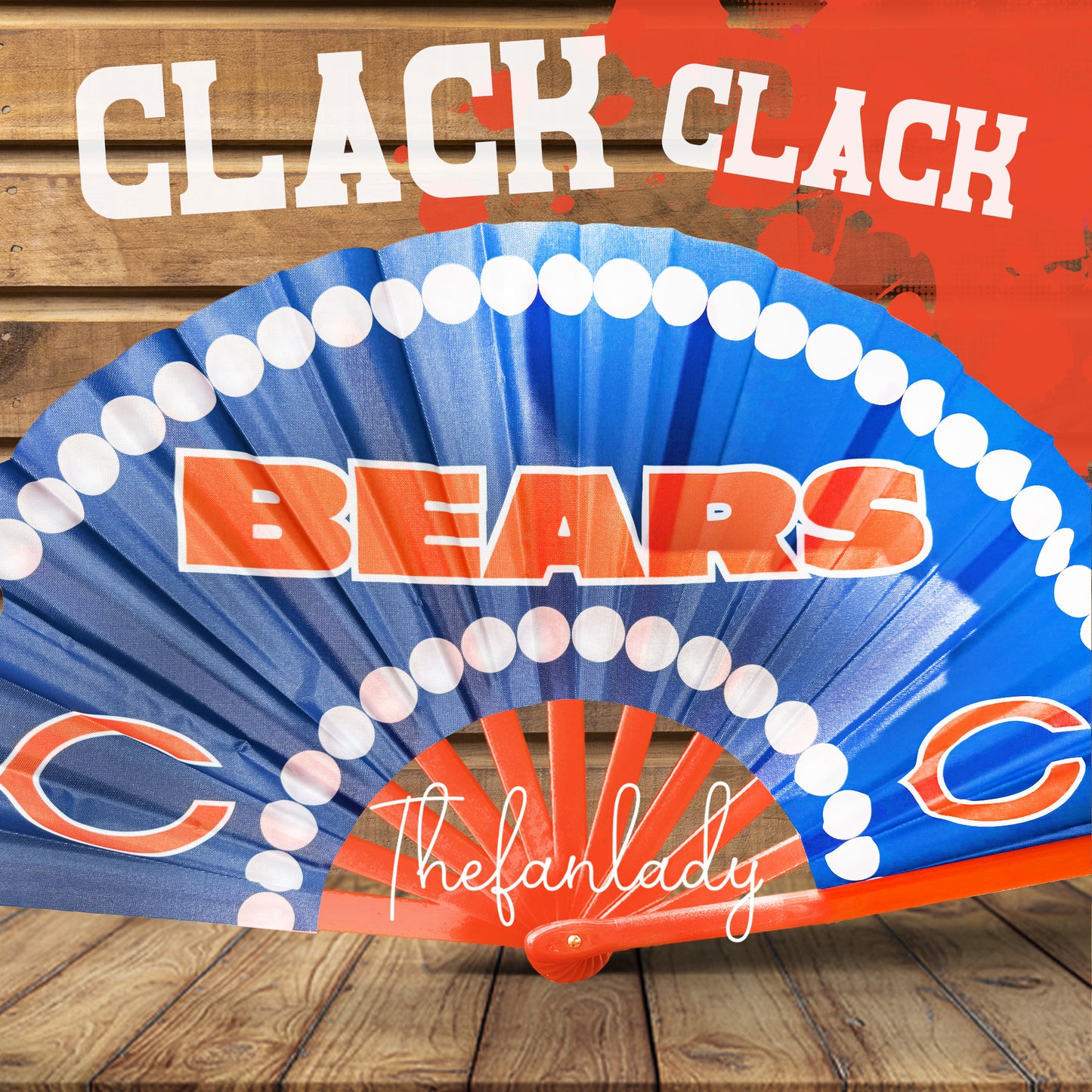 Chicago Bears Handheld Clack Fan  Custom Pearl Trim Folding NFL Fan | Game Day Accessory