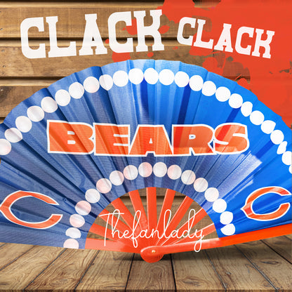 Chicago Bears Handheld Clack Fan  Custom Pearl Trim Folding NFL Fan | Game Day Accessory