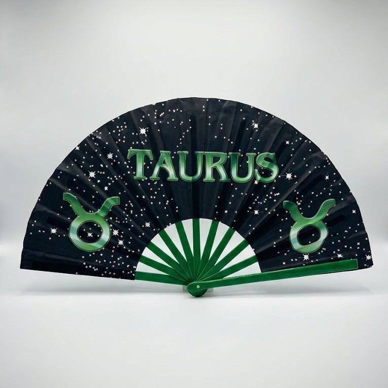Taurus Zodiac Folding Fan: Starry Cosmic Black Clack Fan