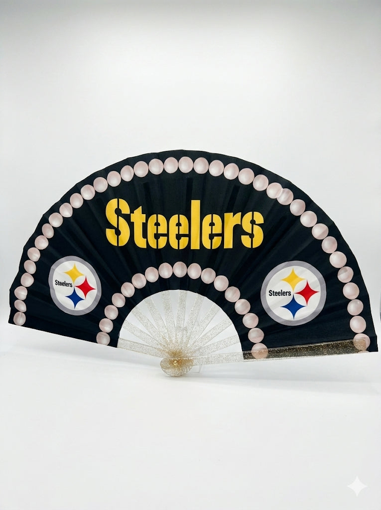 Pittsburgh Steelers Pearl Border Hand Fan - CLACK! Glitter Handle