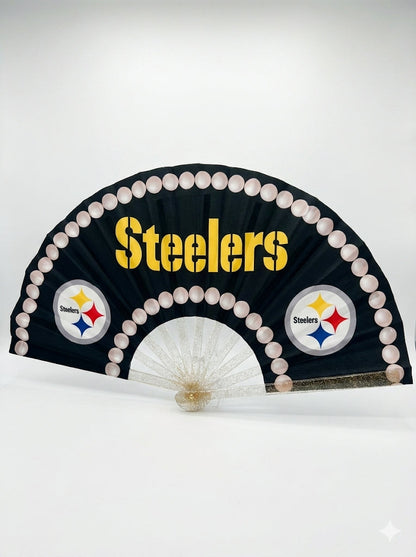 Pittsburgh Steelers Pearl Border Hand Fan - CLACK! Glitter Handle