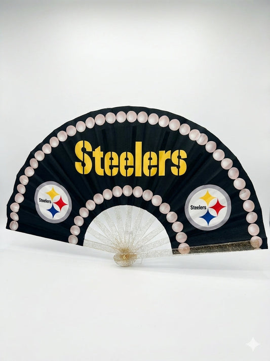 Pittsburgh Steelers Pearl Border Hand Fan - CLACK! Glitter Handle