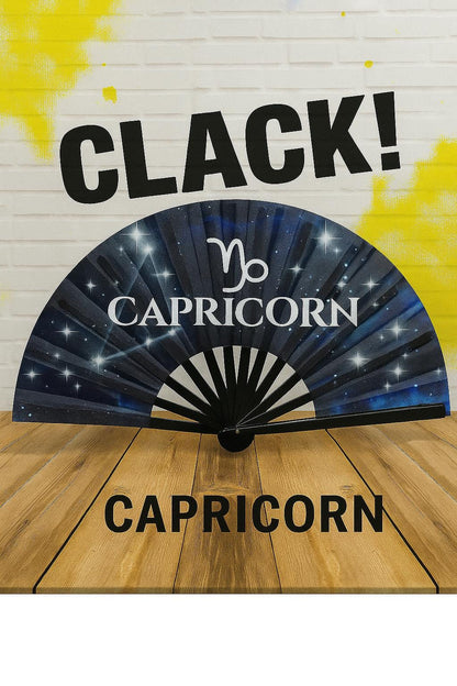 Capricorn Zodiac Clack Fan: Navy Celestial Folding Hand Fan