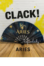 Aries Zodiac Clack Fan: Navy & Gold Celestial Folding Fan