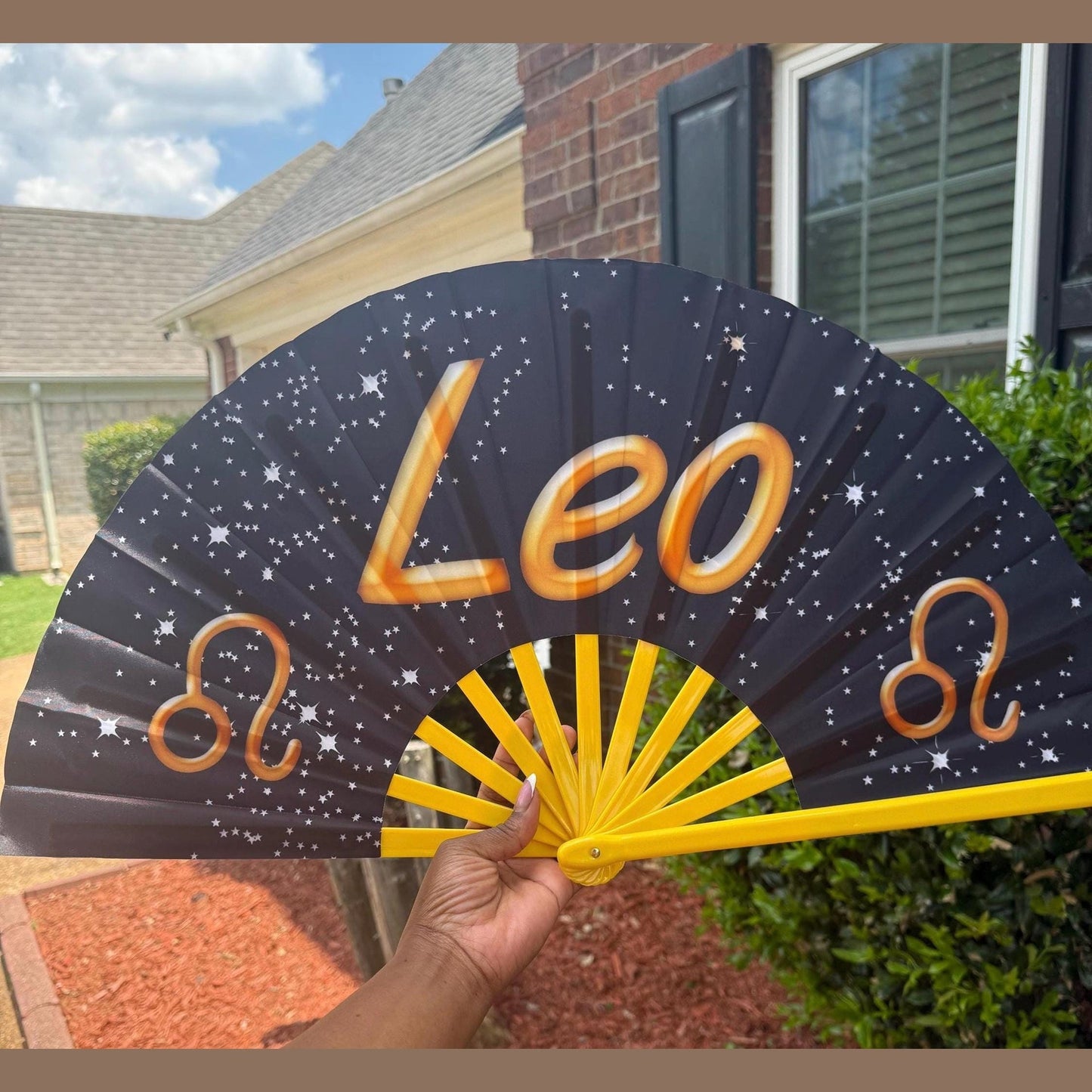 Leo Zodiac Folding Fan: Starry Cosmic Hand Fan with Velvet Bag