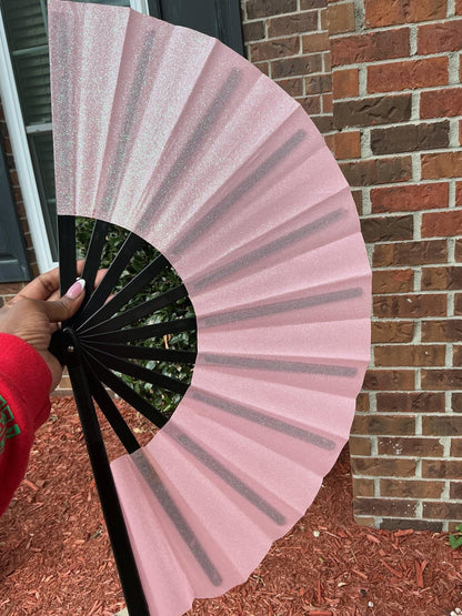 Pink Glitter Clack Fan: Oversized Folding Hand Fan