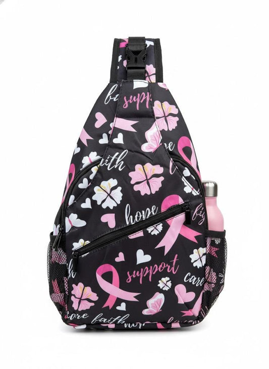 Breast Cancer Awareness Sling Backpack: Pink Ribbon Crossbody