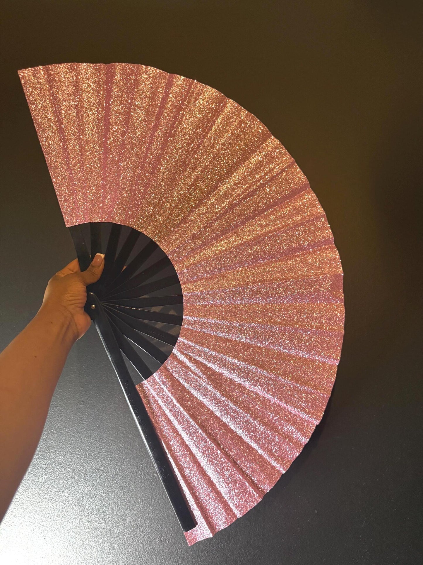 Boots On Ground Line Dancing - Pink Glitter Hand Fan - Folding Hand Fan, Fan With Black Ribs, Pale Pink Clack Fan, Decorative Hand Fan