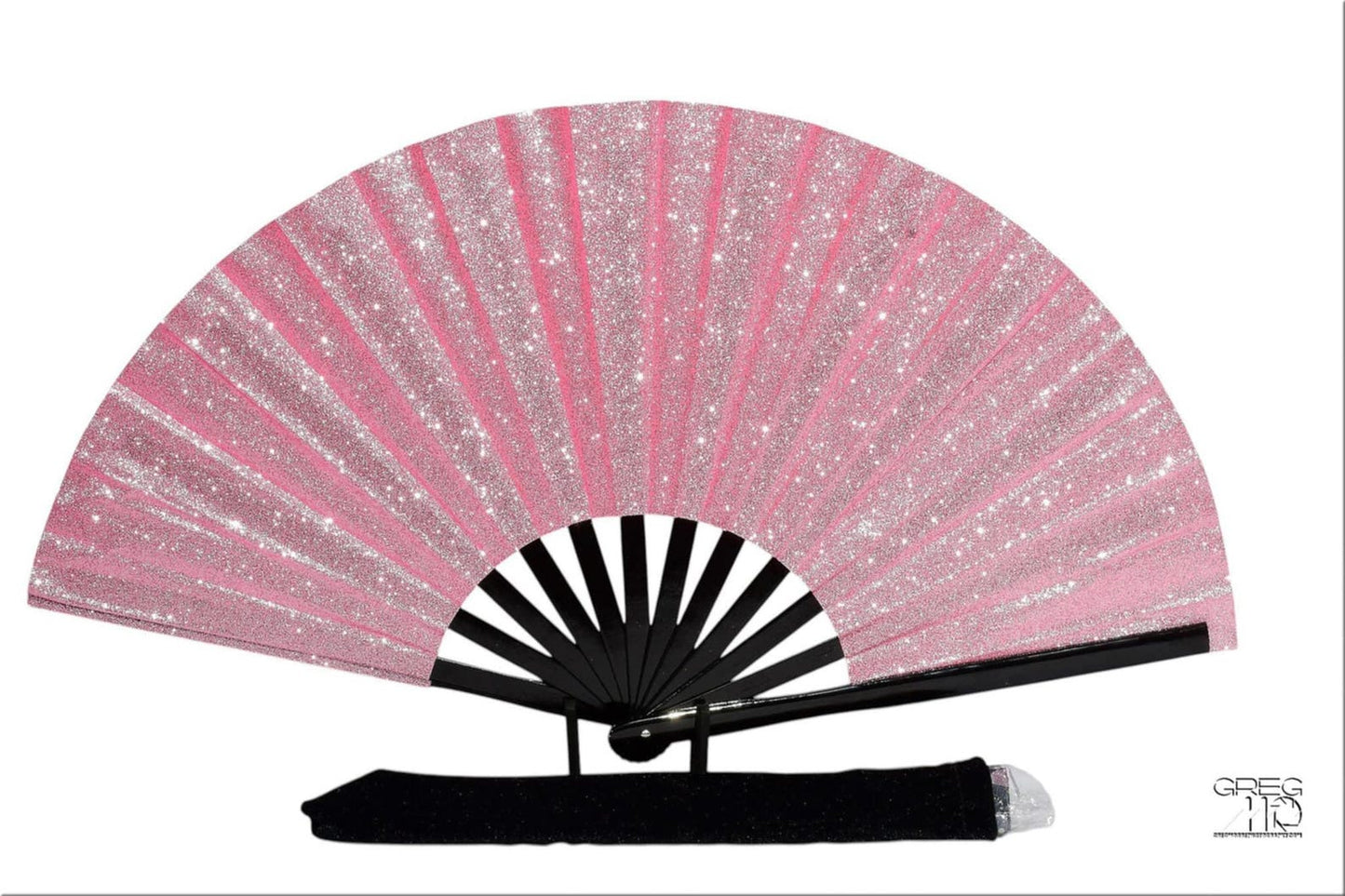 Boots On Ground Line Dancing - Pink Glitter Hand Fan - Folding Hand Fan, Fan With Black Ribs, Pale Pink Clack Fan, Decorative Hand Fan