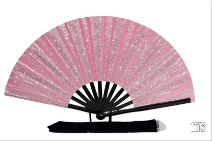 Boots On Ground Line Dancing - Pink Glitter Hand Fan - Folding Hand Fan, Fan With Black Ribs, Pale Pink Clack Fan, Decorative Hand Fan