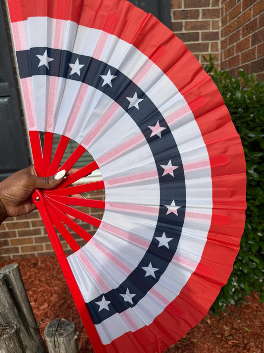 Patriotic Red White and Blue Oversized Folding Fan with Stars, Fourth of July Snap Fan for Parades, BBQs, Events, and Summer Parties