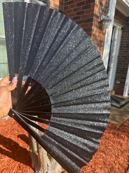 Black Glitter Hand Fan - Large Folding Fan, Black Clack Fan, Folding Hand Fan, Dark Clack Fan, Boots on Ground Hand Fan, Line Dancing Fan