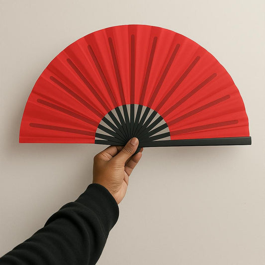 Boots On Ground Line Dancing Hand Fan - Red Clack Fan, Solid Color Hand Fan, Decorative Hand Fan, Festival Folding Fan
