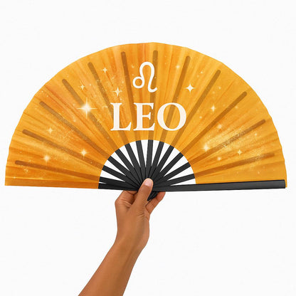 Leo Zodiac Sign Folding Fan - Starry Cosmic Hand Fan, Yellow Clack Fan For Line Dancing, Astrology Inspired Handheld Fan, Leo Birthday Gift