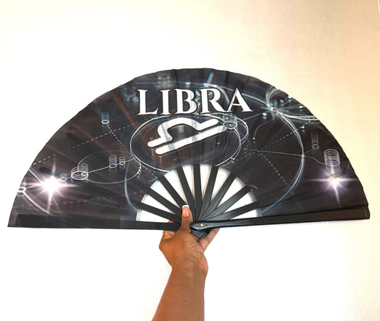 Libra Zodiac Black Handheld Fan - Folding Astrology Clack Fan, Elegant Hand Fan, Celestial Fan, Birthday Gift, Horoscope Festival Accessory