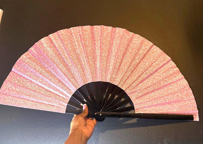 Boots On Ground Line Dancing - Pink Glitter Hand Fan - Folding Hand Fan, Fan With Black Ribs, Pale Pink Clack Fan, Decorative Hand Fan
