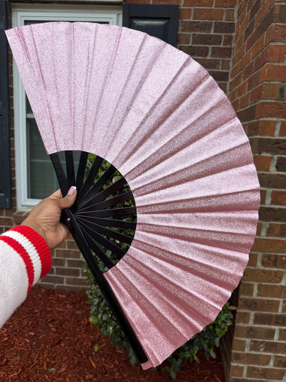 Boots On Ground Line Dancing - Pink Glitter Hand Fan - Folding Hand Fan, Fan With Black Ribs, Pale Pink Clack Fan, Decorative Hand Fan