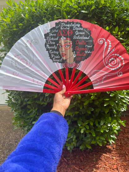 Delta Sigma Theta Inspired Folding Hand Fan Red and White Greek Sorority Fan Since 1913 Divine Nine Gift