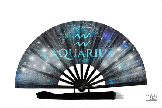 Aquarius Zodiac Hand Fan - Folding Clack Fan for Astrology Lovers, Elegant Hand Fan, Festival Handheld Fan Celestial Horoscope Birthday Gift