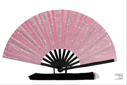 Boots On Ground Line Dancing - Pink Glitter Hand Fan - Folding Hand Fan, Fan With Black Ribs, Pale Pink Clack Fan, Decorative Hand Fan