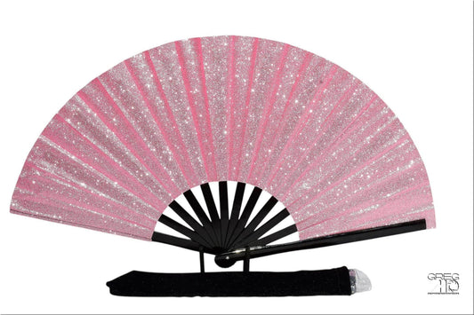 Boots On Ground Line Dancing - Pink Glitter Hand Fan - Folding Hand Fan, Fan With Black Ribs, Pale Pink Clack Fan, Decorative Hand Fan