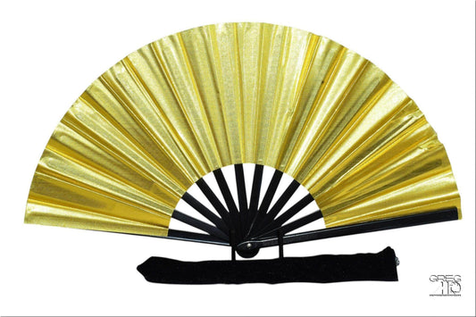 Gold Folding Hand Fan - Solid Color Hand Fan, Line Dancing Fan, Large Gold Clack Fan, Boots On Ground Line Dancing - Yellow/Gold