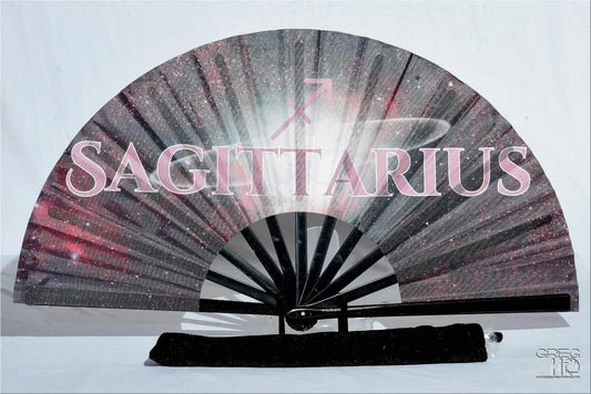 Sagittarius Zodiac Hand Fan - Red & Black Astrology Folding Clack Fan for Line Dancing, Celestial Horoscope Birthday Gift Festival Party Fan