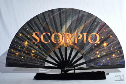 Scorpio Zodiac Hand Fan - Folding Astrology Fan w/ Dark Galaxy Art Celestial Horoscope Clack Fan for Line Dancing Handheld Fan Birthday Gift