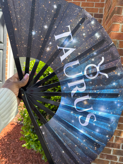 Taurus Zodiac Folding Fan - Starry Cosmic Hand Fan, Black Clack Fan For Line Dancing, Astrology Inspired Handheld Fan, Taurus Birthday Gift
