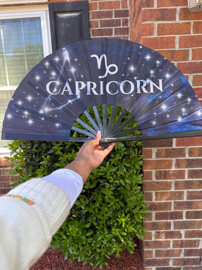 Capricorn Zodiac Hand Fan - Navy Folding Astrology Fan, Celestial Horoscope Clack Fan for Line Dancing, Handheld Fan Capricorn Birthday Gift