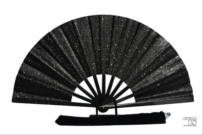 Black Glitter Hand Fan - Large Folding Fan, Black Clack Fan, Folding Hand Fan, Dark Clack Fan, Boots on Ground Hand Fan, Line Dancing Fan