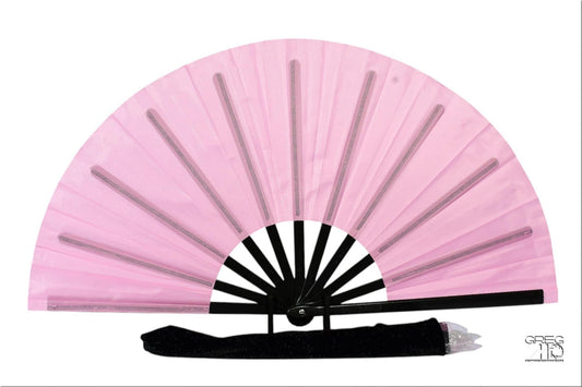 Boots On Ground Line Dancing - Light Pink Hand Fan - Folding Hand Fan, Fan With Black Ribs, Pink Clack Fan, Decorative Hand Fan