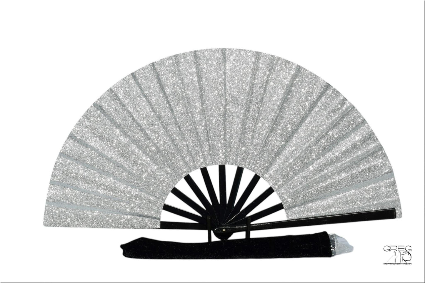 Boots On Ground Silver Glitter Fan - Large Folding Fan, Silver Clack Fan, Decorative Hand Fan, Line Dancing Fan, Silver Folding Fan