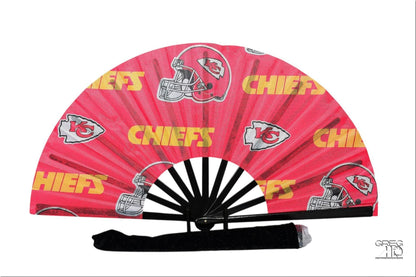 Kansas City Chiefs Hand Fan with Bold Red Yellow Logo Design, Custom NFL Folding Fan for Tailgating, Game Day Sports Fan Gift Idea