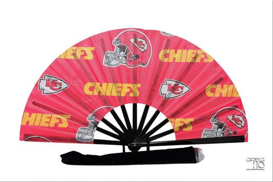 Kansas City Chiefs Hand Fan with Bold Red Yellow Logo Design, Custom NFL Folding Fan for Tailgating, Game Day Sports Fan Gift Idea