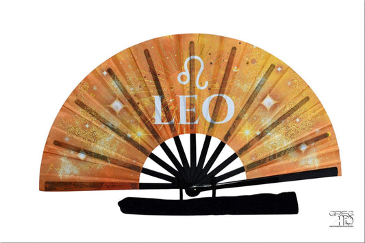 Leo Zodiac Sign Folding Fan - Starry Cosmic Hand Fan, Yellow Clack Fan For Line Dancing, Astrology Inspired Handheld Fan, Leo Birthday Gift