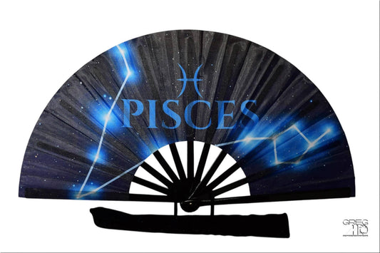 Pisces Zodiac Folding Fan – Clacking Hand Fan w/ Starry Cosmic Art, Celestial Fan, Astrology Gift for Virgo Birthday, Festival Handheld Fan