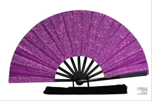 Purple Glitter Hand Fan - Purple Clack Fan, Large Folding Fan, Line Dancing Fan, Folding Hand Fan, Decorative Hand Fan, Boots On Ground Fan