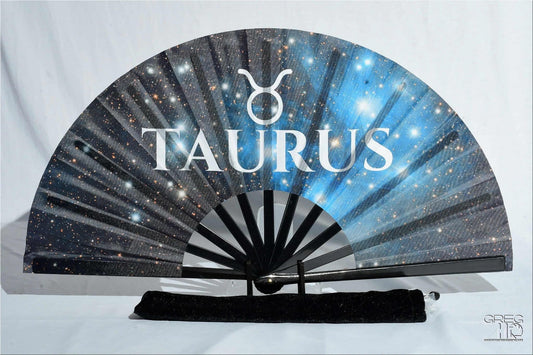 Taurus Zodiac Folding Fan - Starry Cosmic Hand Fan, Black Clack Fan For Line Dancing, Astrology Inspired Handheld Fan, Taurus Birthday Gift