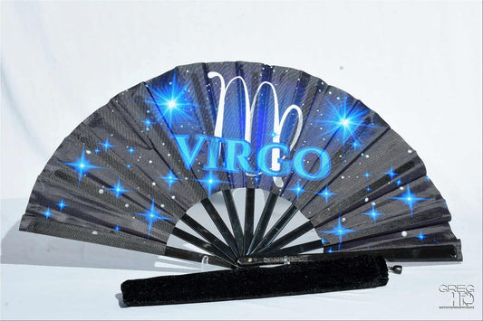 Virgo Zodiac Folding Fan – Clacking Hand Fan w/ Starry Cosmic Art, Celestial Fan, Astrology Gift for Virgo Birthday, Festival Handheld Fan