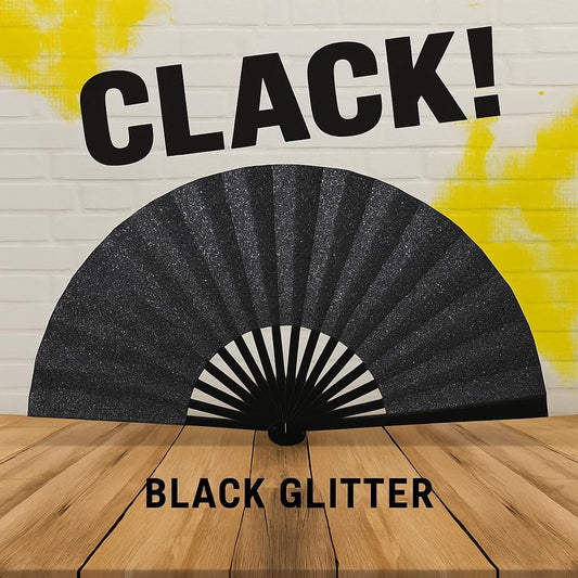 Black Glitter Hand Fan - Large Folding Fan, Black Clack Fan, Folding Hand Fan, Dark Clack Fan, Boots on Ground Hand Fan, Line Dancing Fan