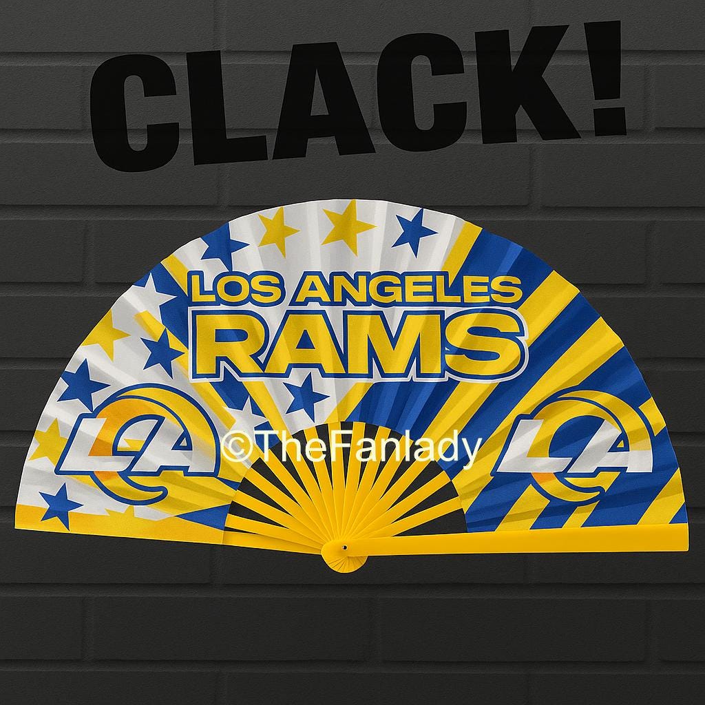 Los Angeles Rams CLACK Fan with Bold Stars Design